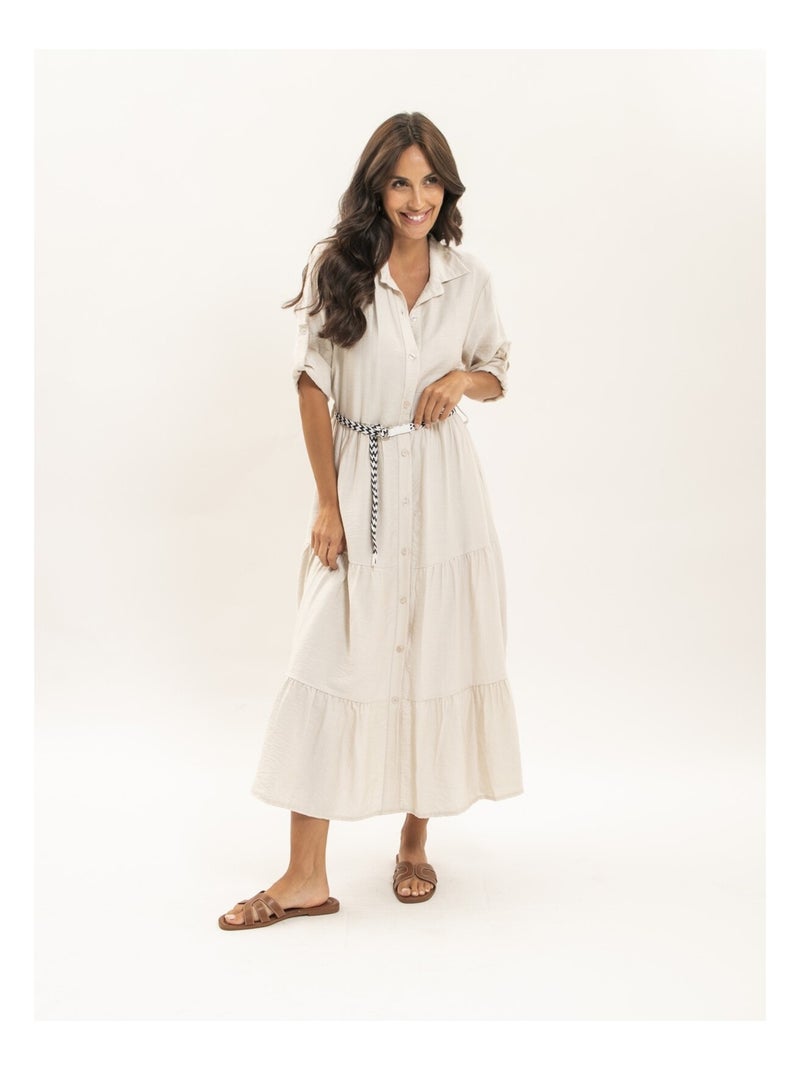 Vestito camicia lungo con cintura ITONIA Beige - Kiabi