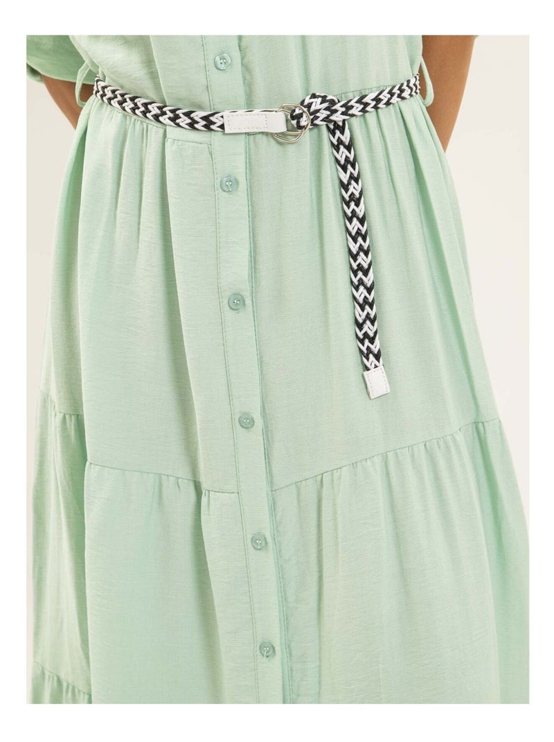 Vestito camicia lungo con cintura itonia Verde acqua - Kiabi