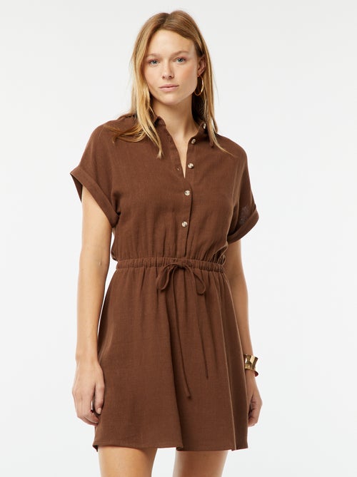 Vestito chemisier a maniche corte in misto lino - Kiabi