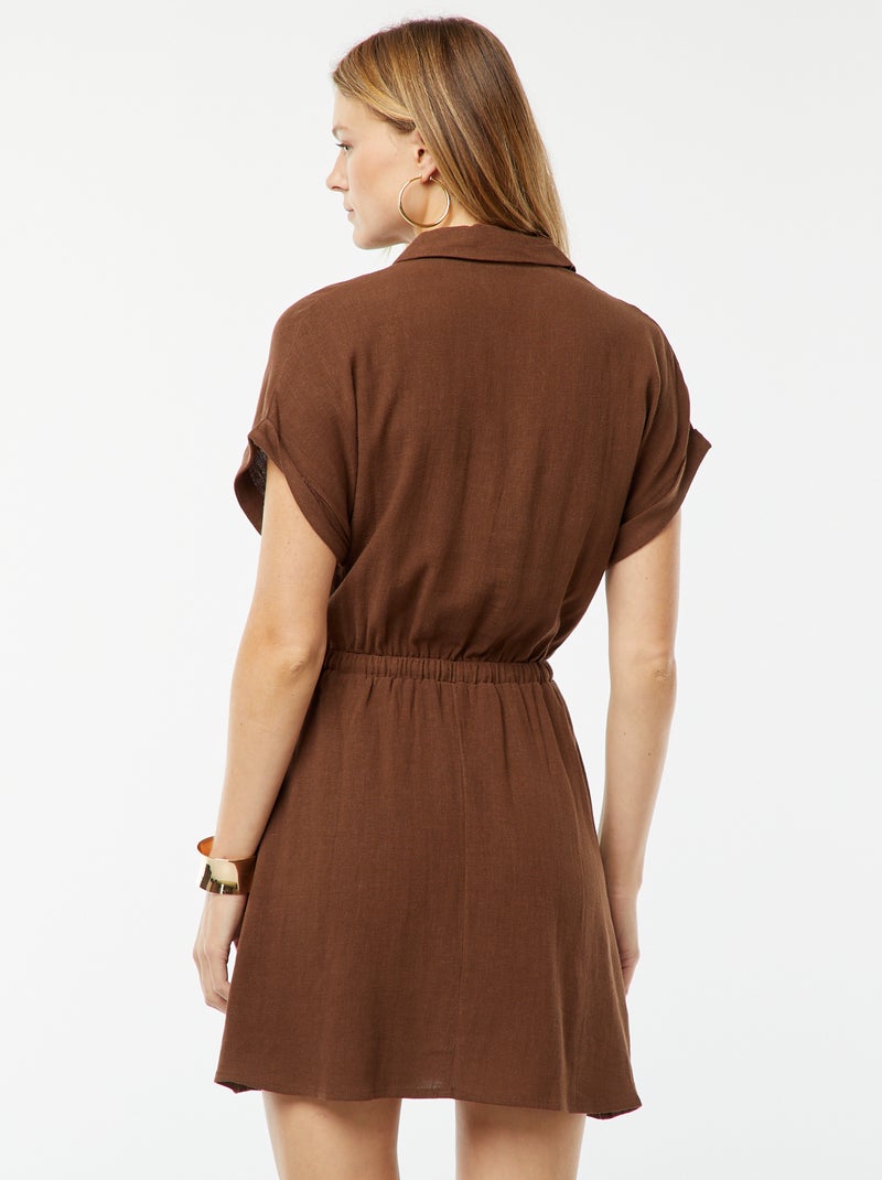 Vestito chemisier a maniche corte in misto lino Marrone - Kiabi