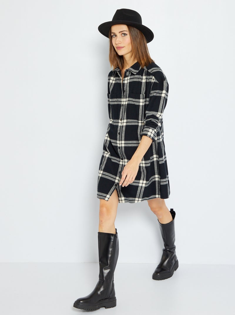 Vestito chemisier a quadri NERO - Kiabi