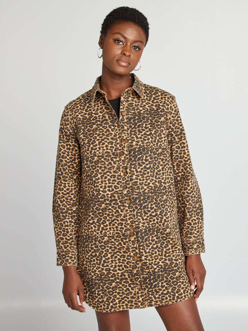 Vestito chemisier con motivo leopardato BEIGE - Kiabi