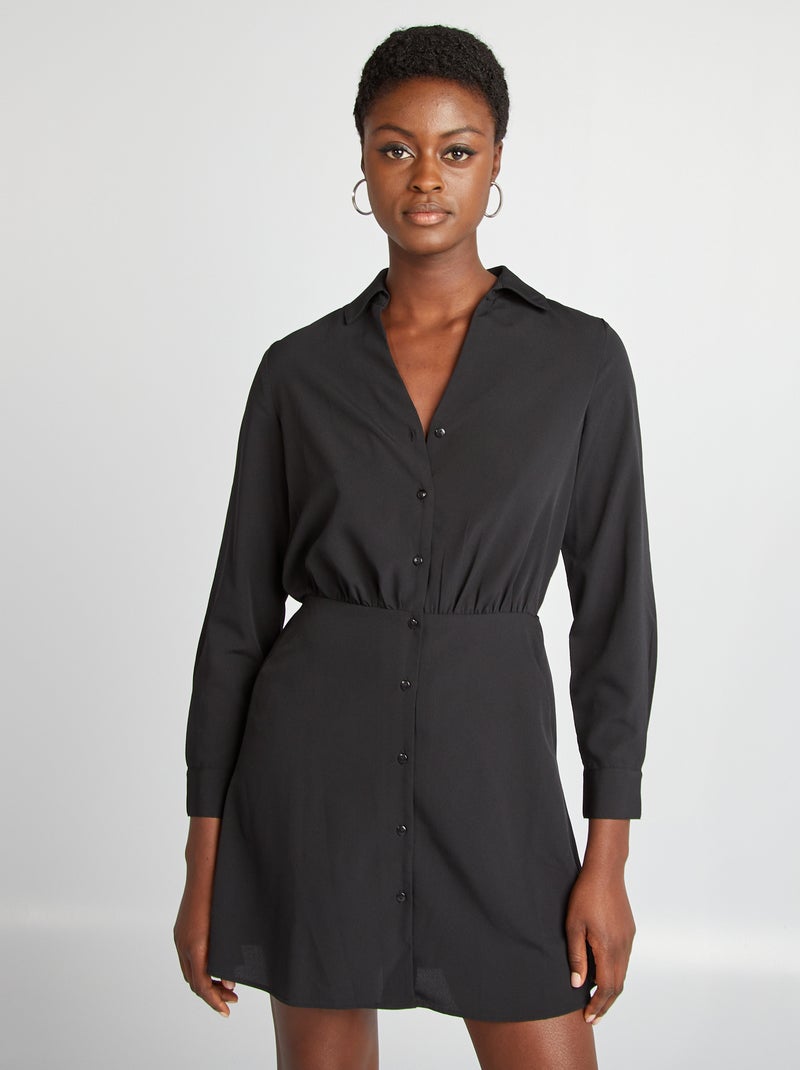 Vestito chemisier effetto satinato nero - Kiabi