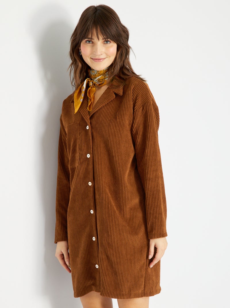 Vestito chemisier in velluto MARRONE - Kiabi