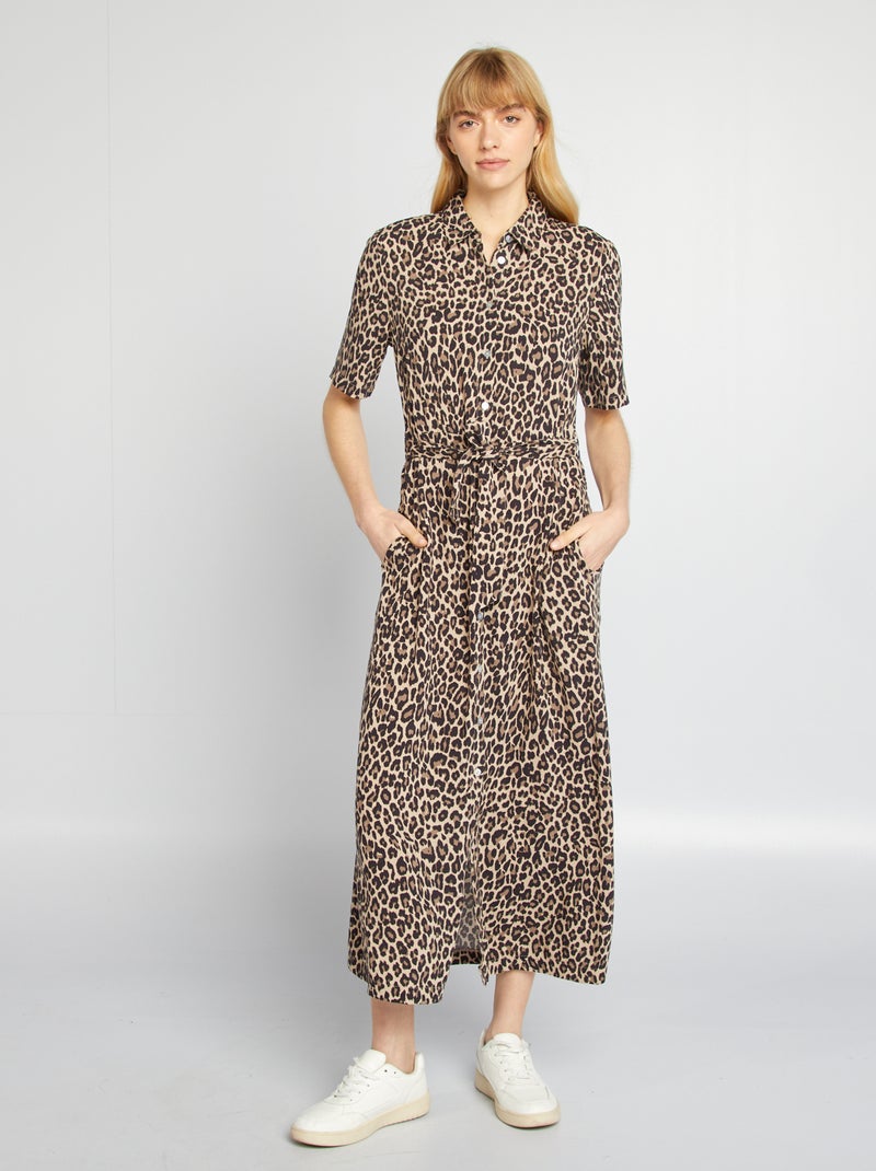 Vestito chemisier lungo con motivo BEIGE - Kiabi