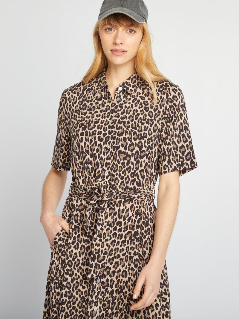 Vestito chemisier lungo con motivo BEIGE - Kiabi