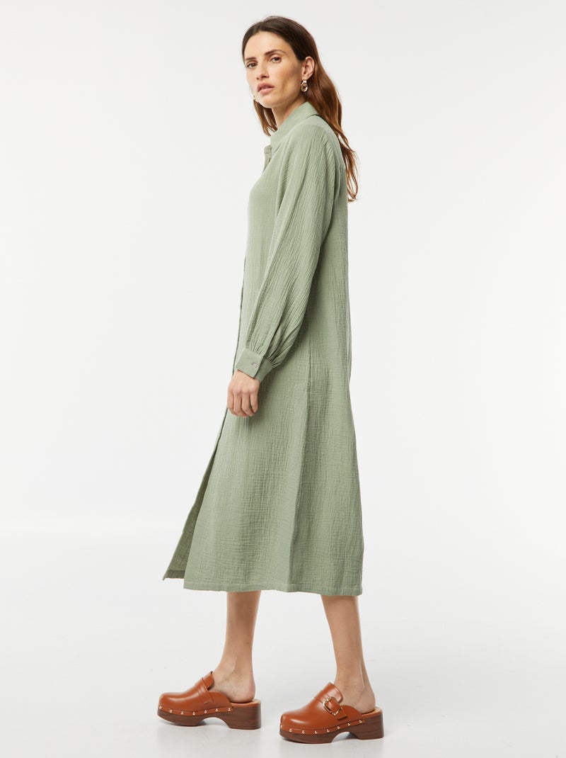 Vestito chemisier lungo in doppia garza di cotone BLU - Kiabi