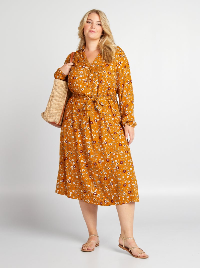 Vestito chemisier midi con stampa all over MARRONE - Kiabi