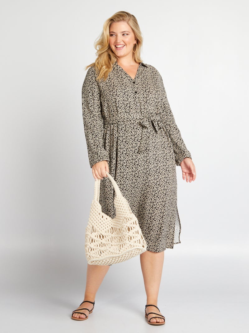 Vestito chemisier midi con stampa all over NERO - Kiabi