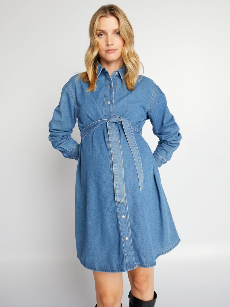 Vestito chemisier premaman in denim BLU - Kiabi