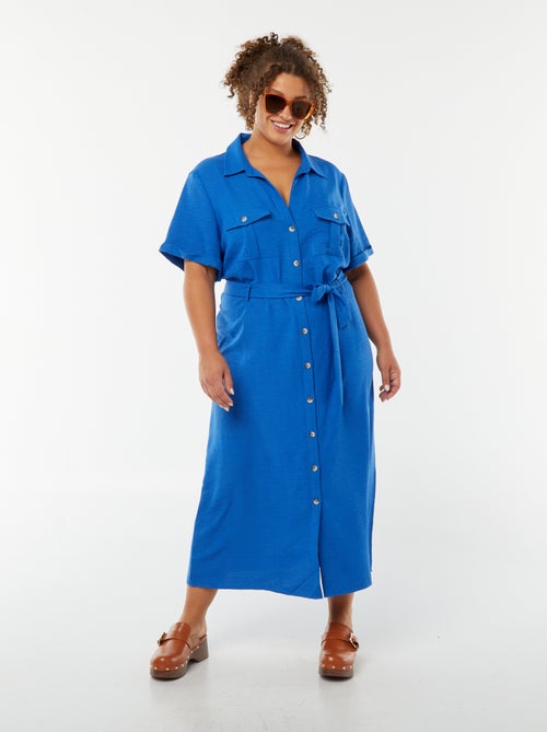 Vestito chemisier taglio midi con maniche corte e cintura - Kiabi