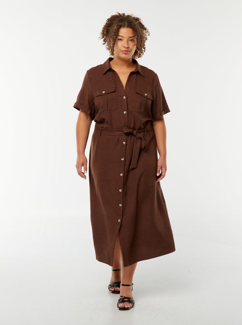 Vestito chemisier taglio midi con maniche corte e cintura - Kiabi