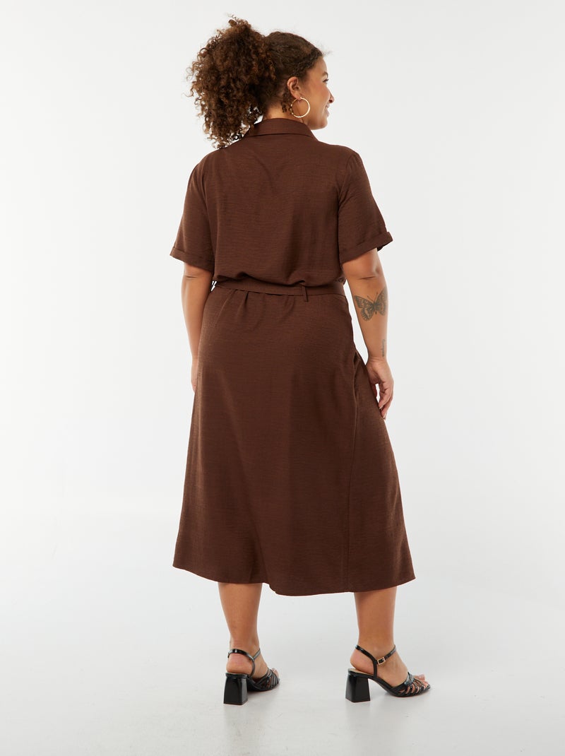 Vestito chemisier taglio midi con maniche corte e cintura Marrone - Kiabi