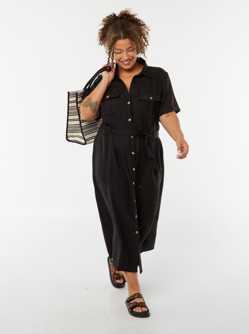 Vestito chemisier taglio midi con maniche corte e cintura - Kiabi