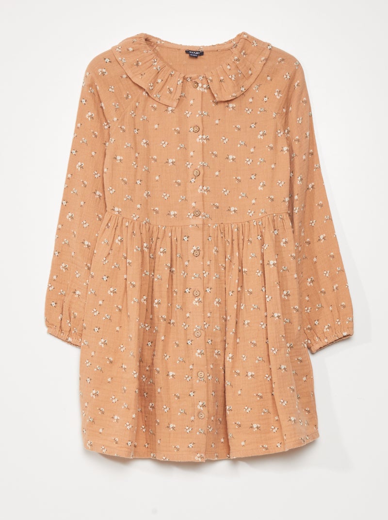 Vestito colletto claudine e stampa floreale ROSA - Kiabi