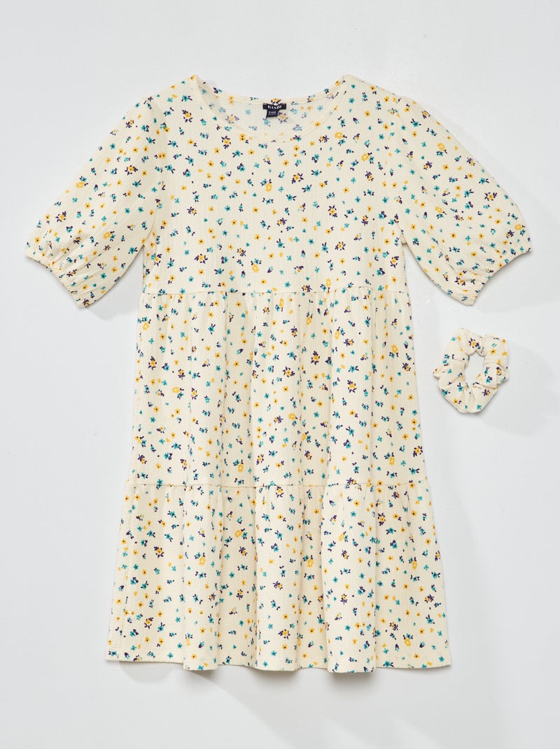 Vestito con balze in maglia goffrata BIANCO - Kiabi