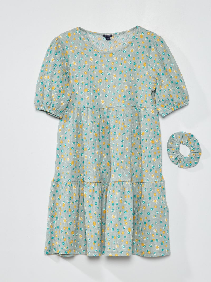 Vestito con balze in maglia goffrata BLU - Kiabi