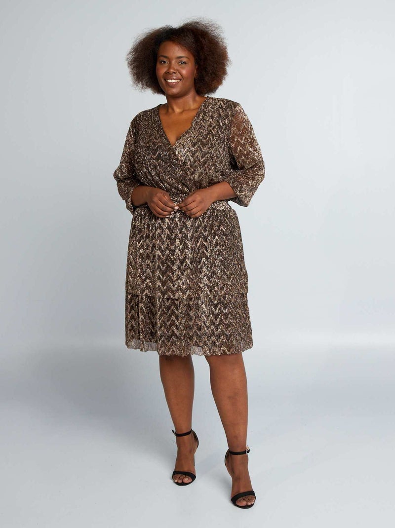 Vestito con balze in maglia plissettata iridata MARRONE - Kiabi