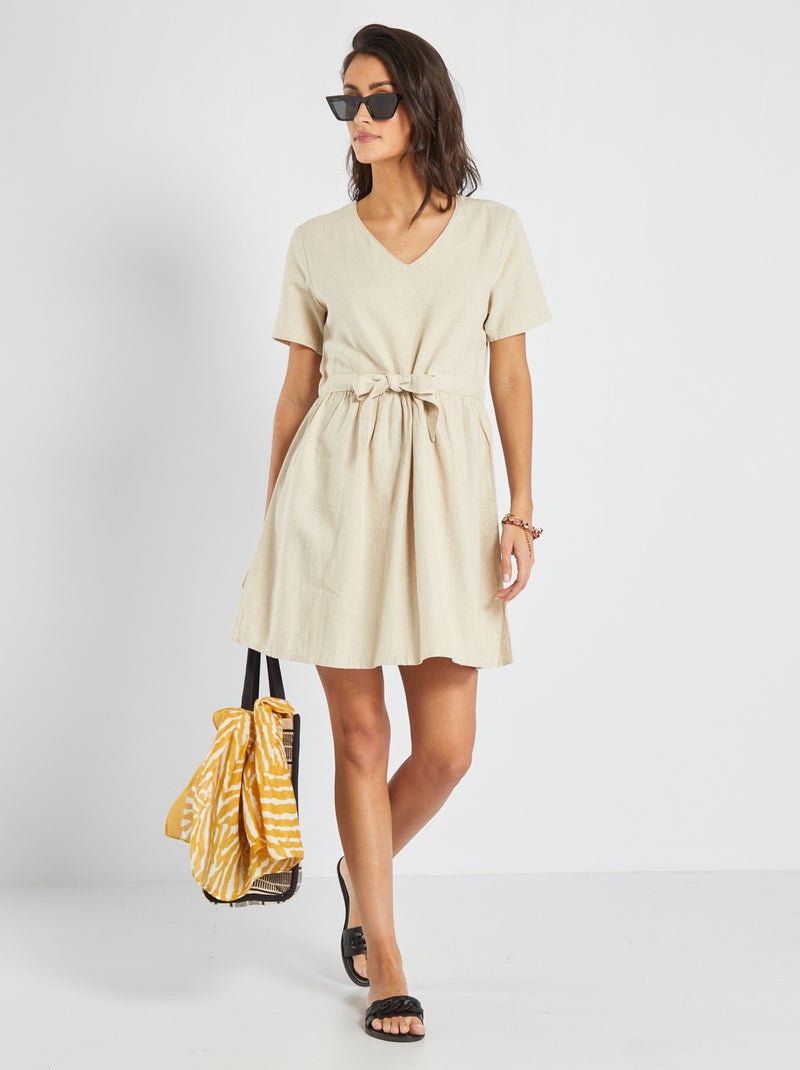 Vestito con cintura in lino 'JDY' BEIGE - Kiabi