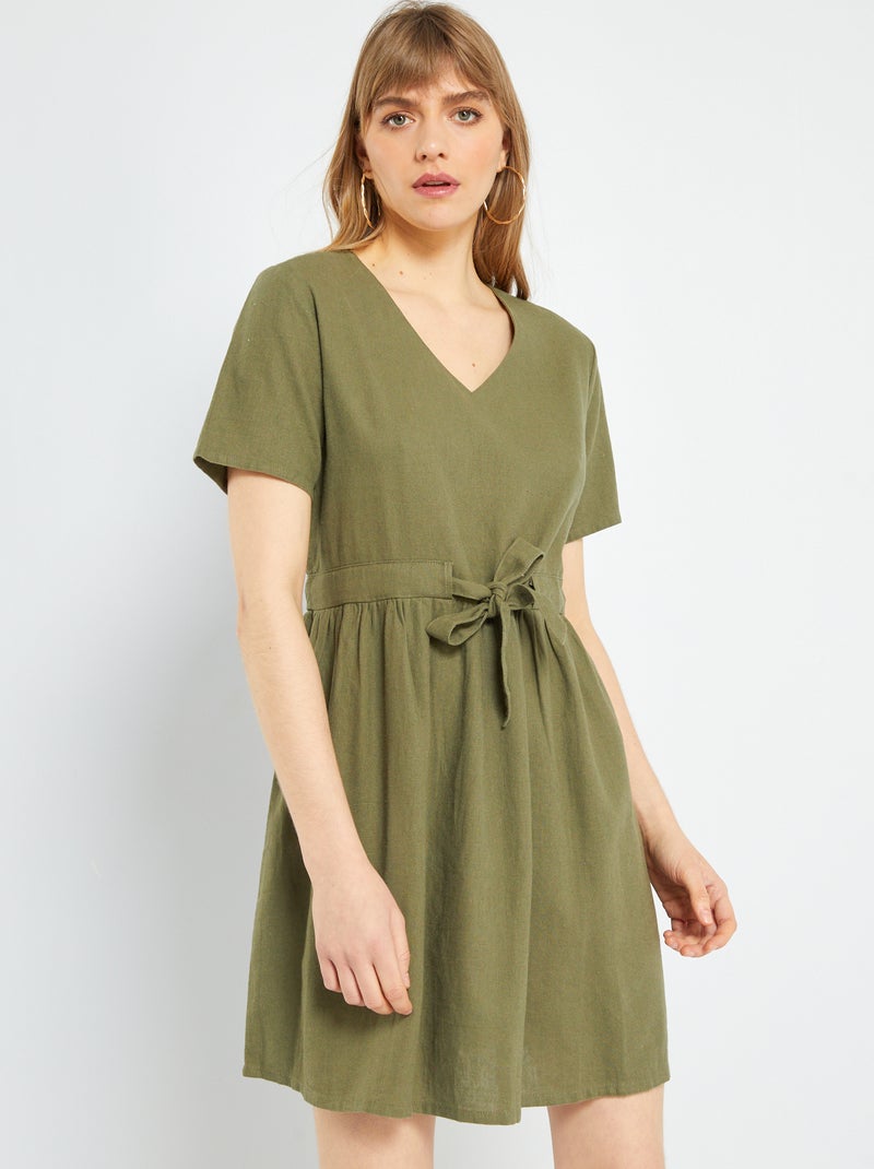 Vestito con cintura in lino 'JDY' KAKI - Kiabi