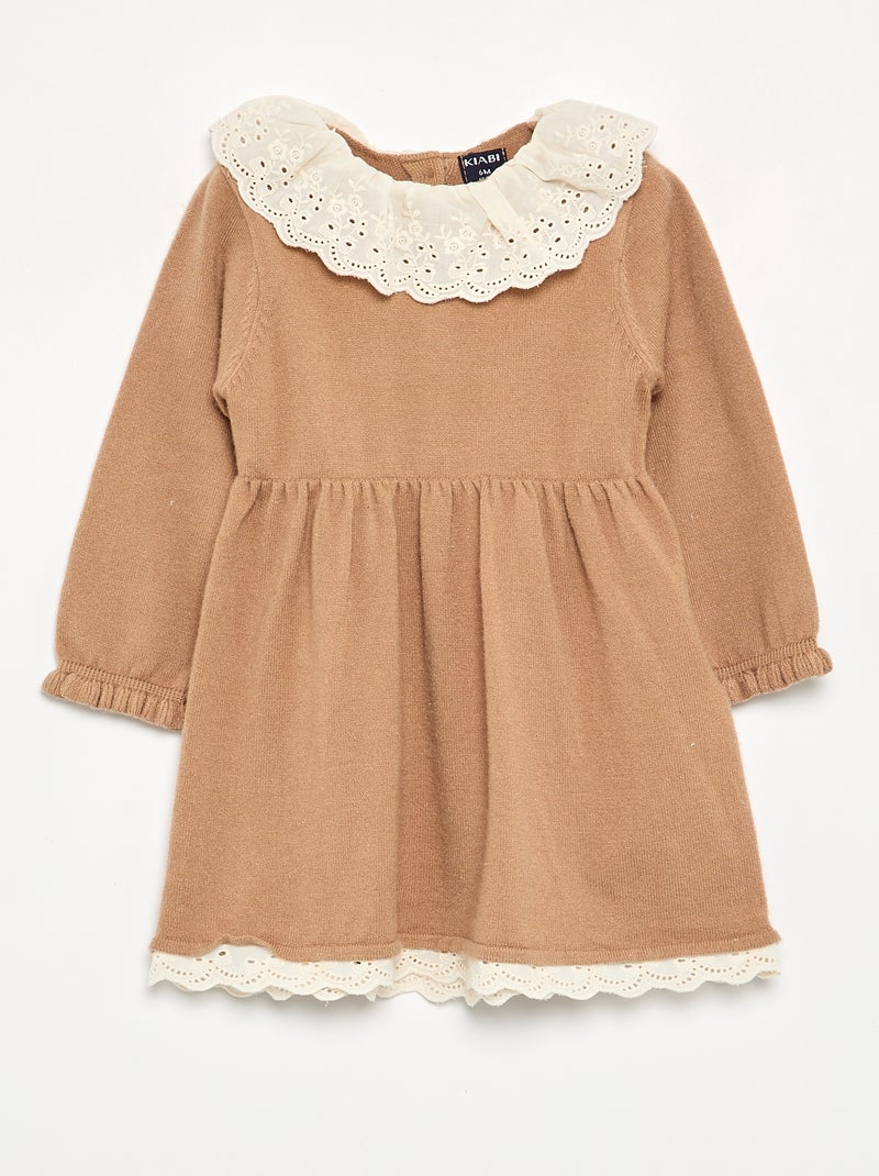 Vestito con collo Claudine + collant Marrone - Kiabi