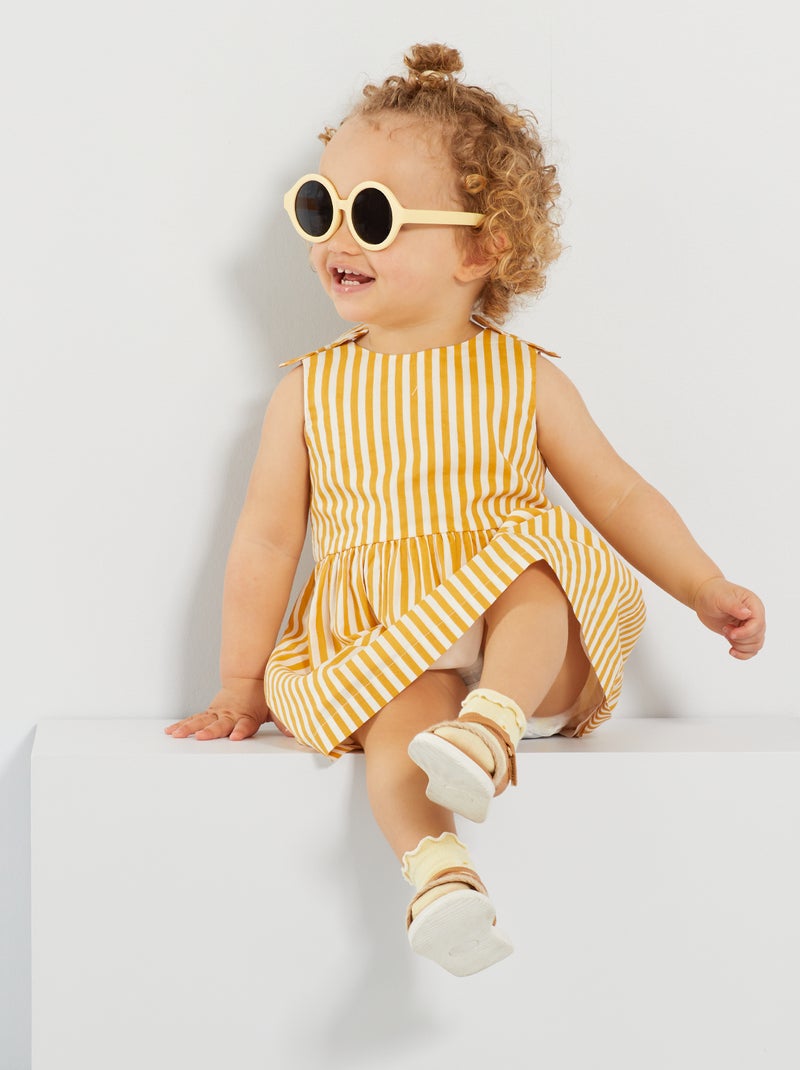 Vestito con fiocchi in voile di cotone a righe GIALLO - Kiabi