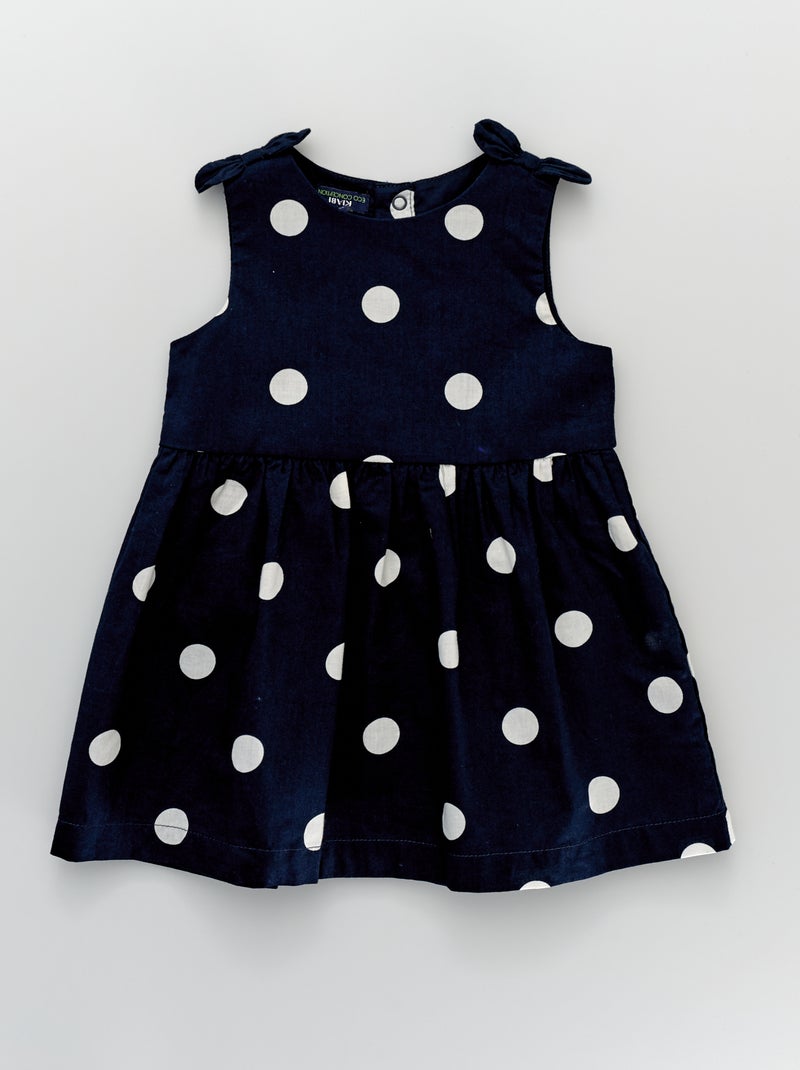 Vestito con fiocchi in voile di cotone stampato a pois BLU - Kiabi