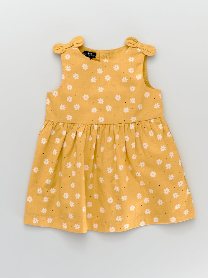 Vestito con fiocchi in voile di cotone stampato 'fiori' GIALLO