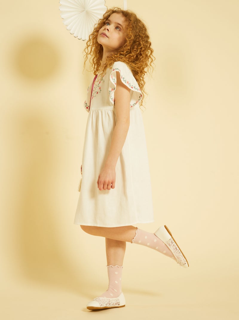 Vestito con fiori ricamati Bianco - Kiabi