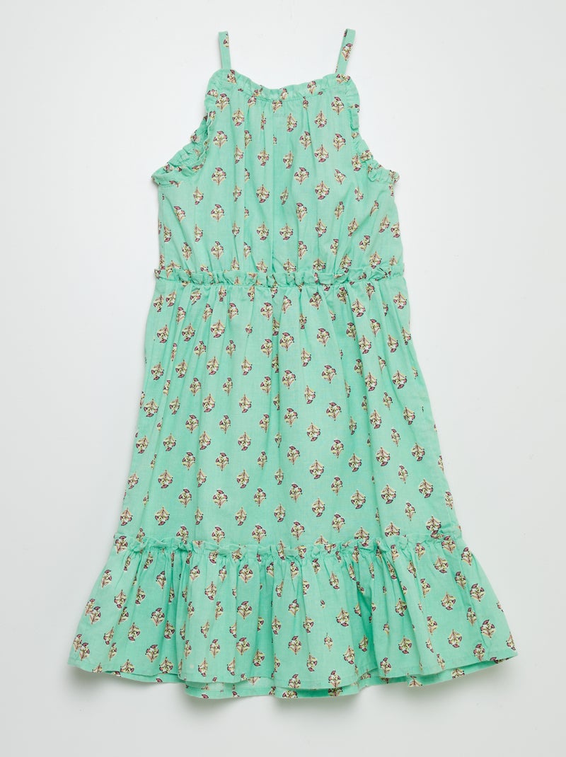 Vestito con gonna a ruota e motivo con volant sul fondo VERDE - Kiabi