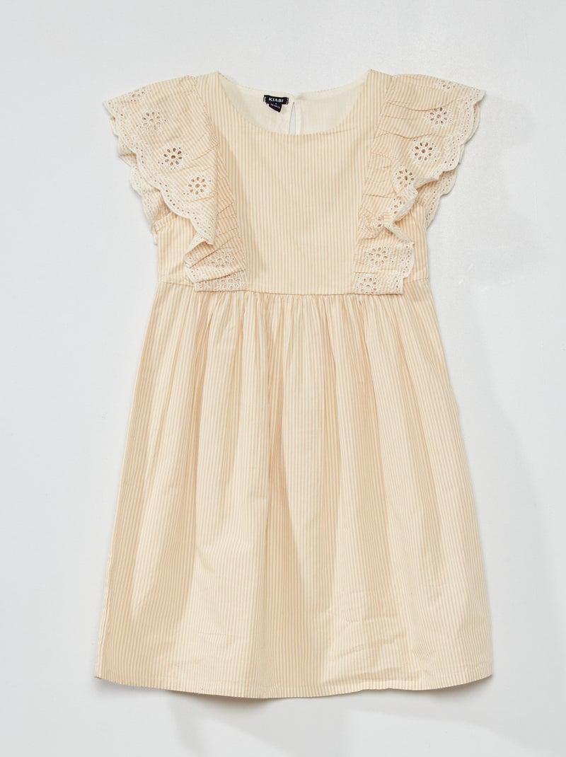 Vestito con motivo con volant e ricami a punto inglese BEIGE - Kiabi