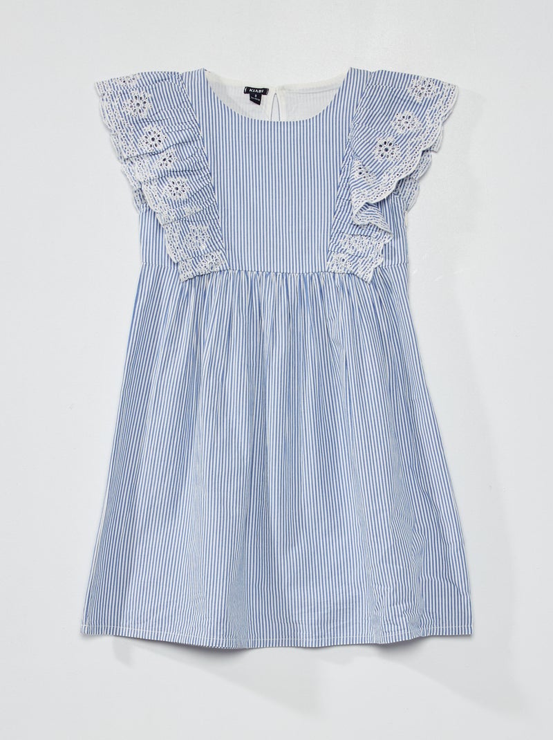 Vestito con motivo con volant e ricami a punto inglese BLU - Kiabi