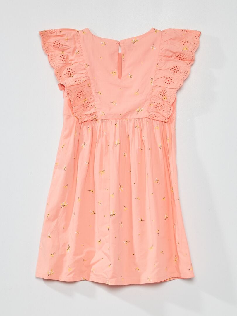 Vestito con motivo con volant e ricami a punto inglese ROSA - Kiabi