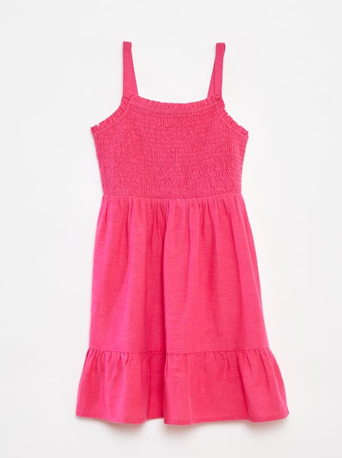 Vestito con punto smock in misto lino - Kiabi