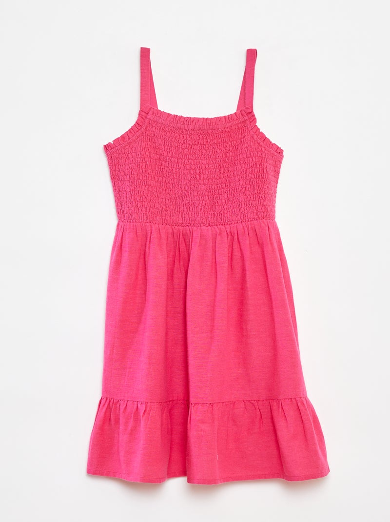 Vestito con punto smock in misto lino rosa - Kiabi