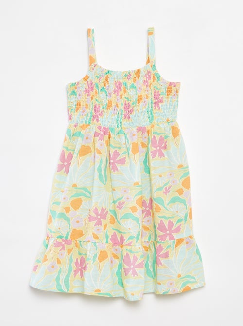 Vestito con punto smock in misto lino - Kiabi