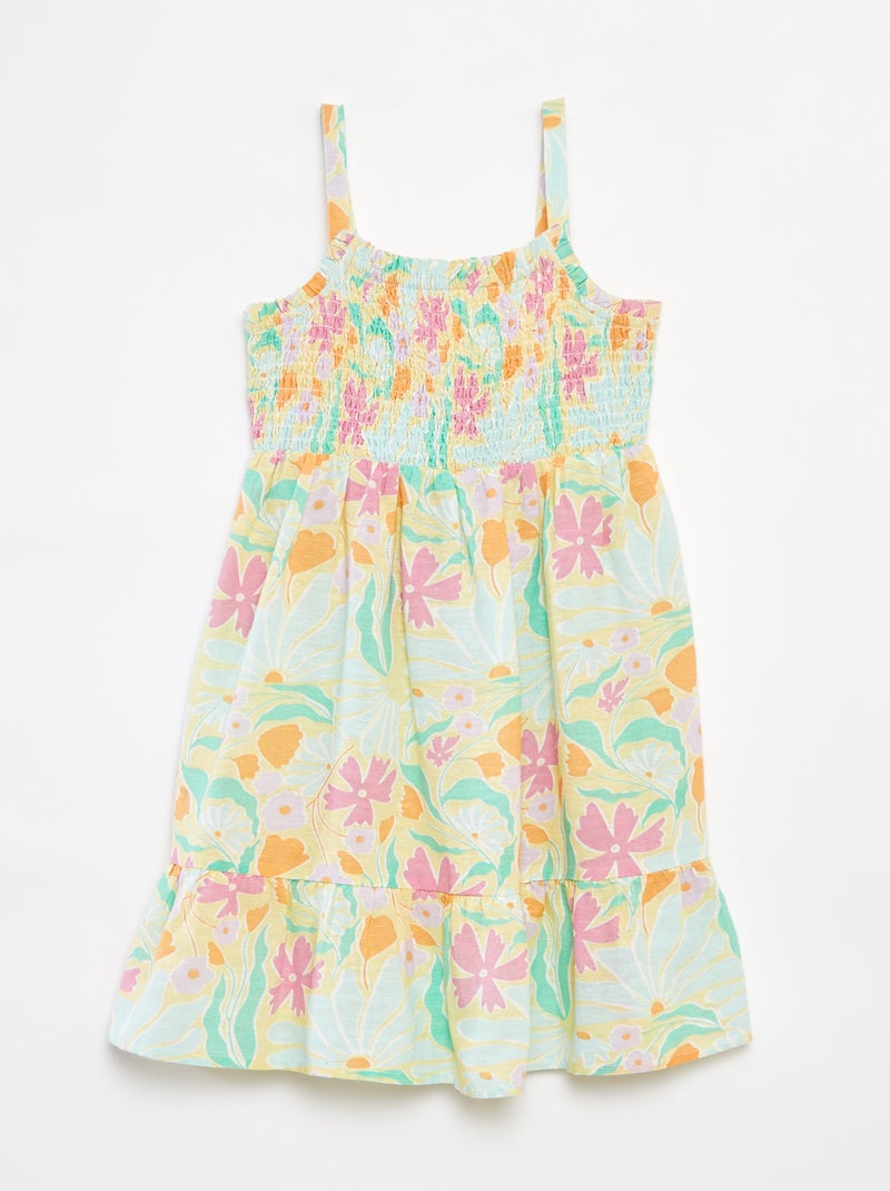 Vestito con punto smock in misto lino Verde - Kiabi