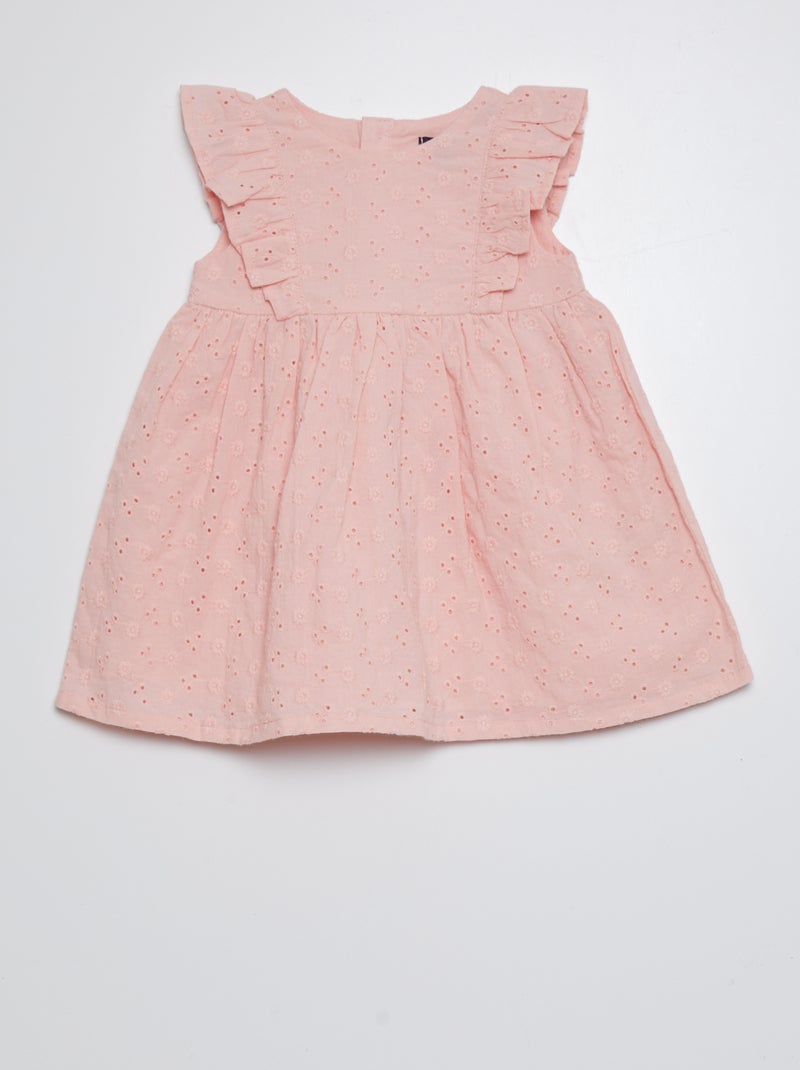 Vestito con ricami a punto inglese ROSA - Kiabi