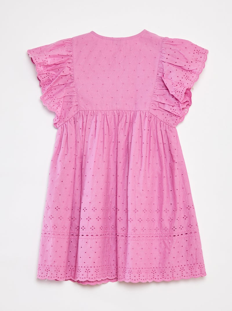 Vestito con ricami all over e volant sul giromanica rosa - Kiabi