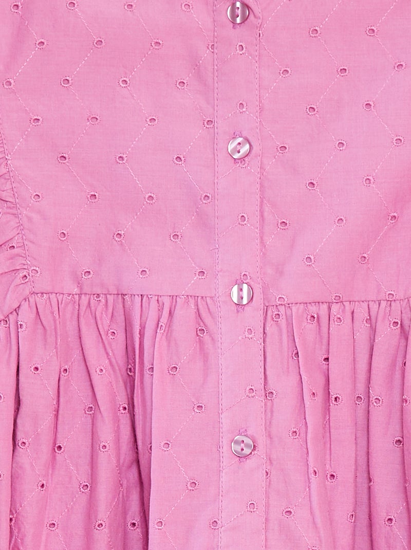 Vestito con ricami all over e volant sul giromanica rosa - Kiabi
