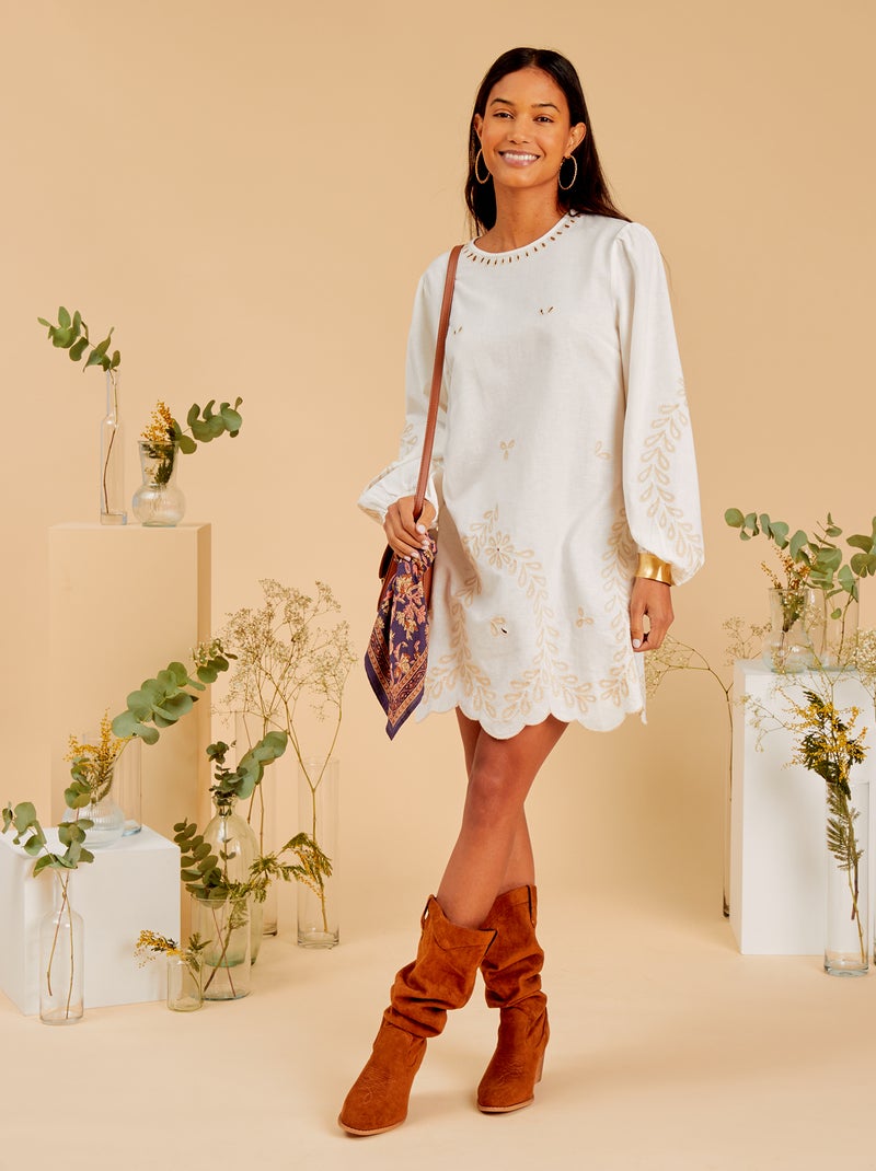 Vestito con ricamo BEIGE - Kiabi