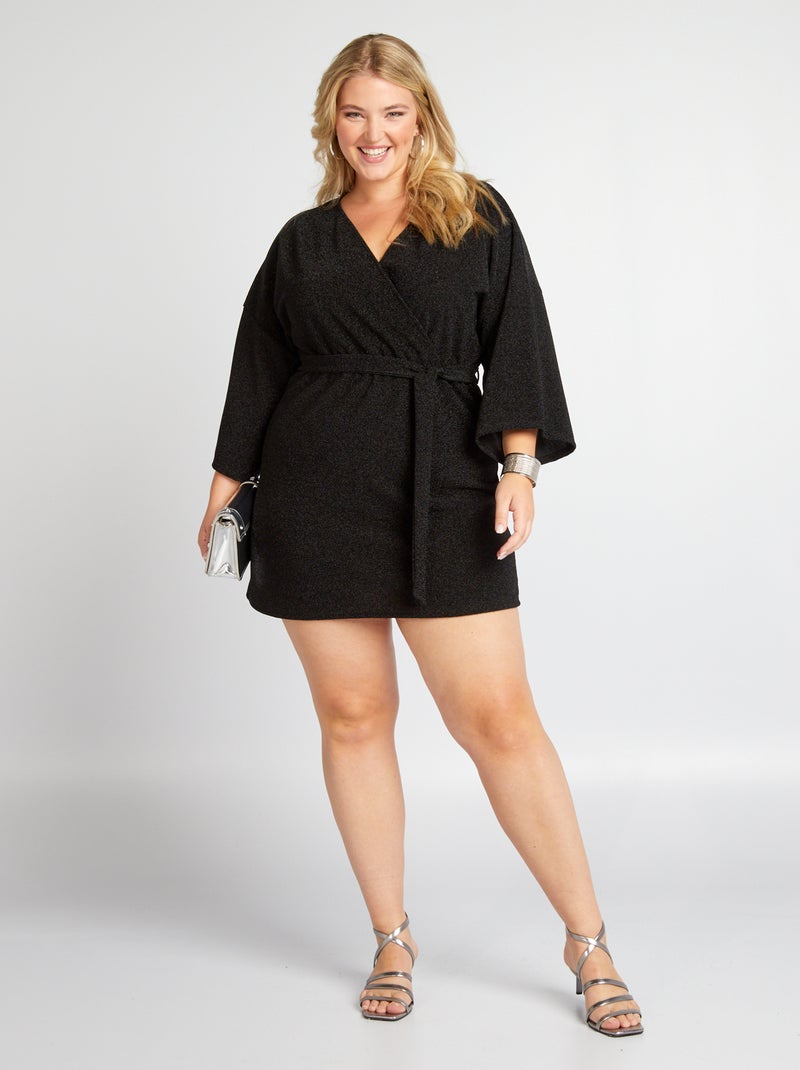 Vestito con scollo incrociato in maglia leggermente elasticizzata NERO - Kiabi