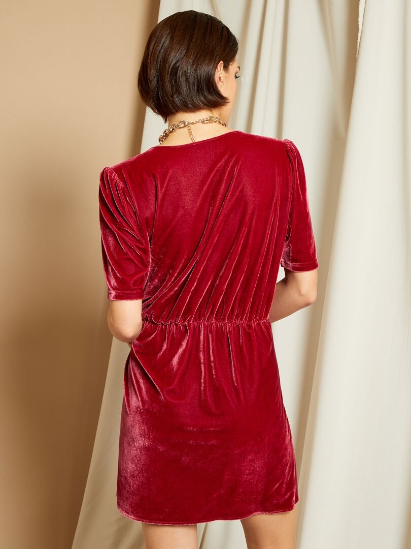 Vestito con scollo incrociato in velluto rosso bordeaux - Kiabi