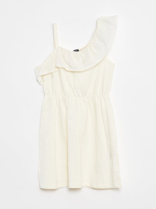 Vestito con spalla scoperta e ricami a punto inglese - Kiabi