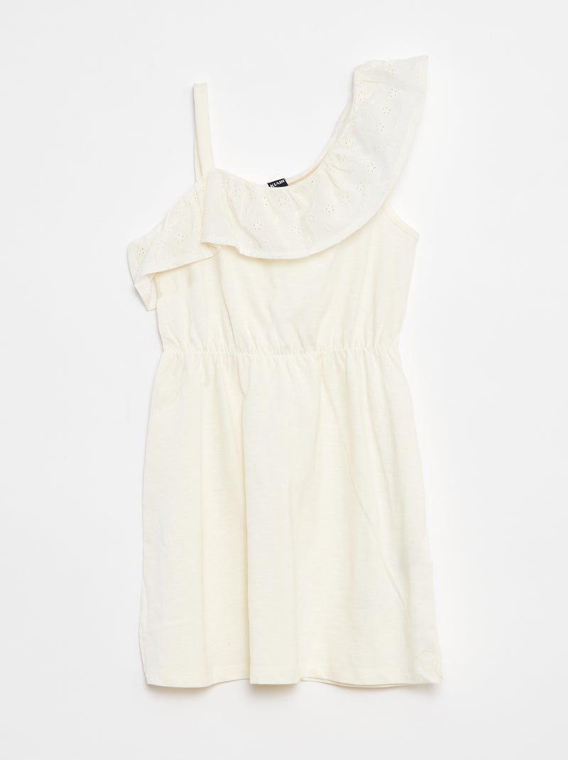 Vestito con spalla scoperta e ricami a punto inglese Bianco - Kiabi
