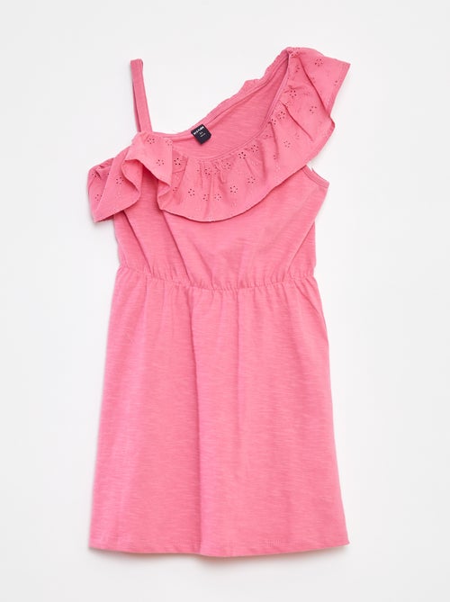 Vestito con spalla scoperta e ricami a punto inglese - Kiabi