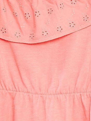 Vestito con spalla scoperta e ricami a punto inglese