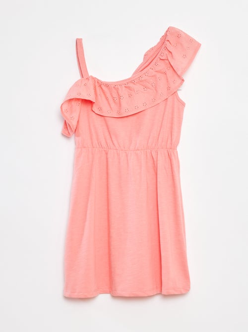 Vestito con spalla scoperta e ricami a punto inglese - Kiabi