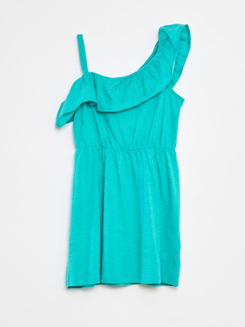 Vestito con spalla scoperta e ricami a punto inglese - Kiabi