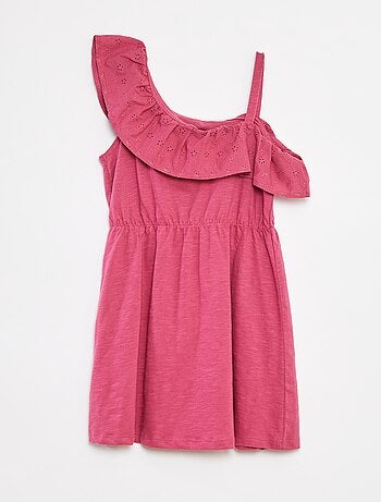 Vestito con spalla scoperta e ricami a punto inglese